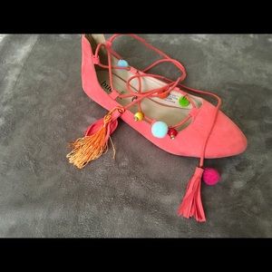 Ankle-tie Summer bead & tassel flats